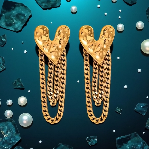 🆕️ 18K Gold Plated Heart Tassel Earrings 💖 Trendy Chain Statement Jewelry - Picture 8 of 13